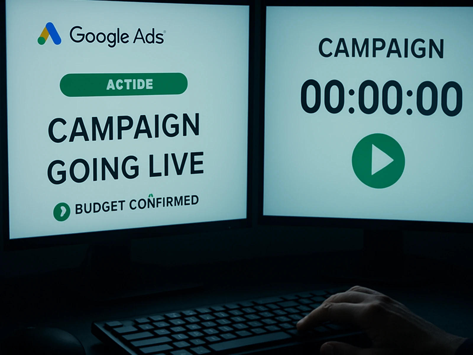 Campaign launch — hands at the keyboard